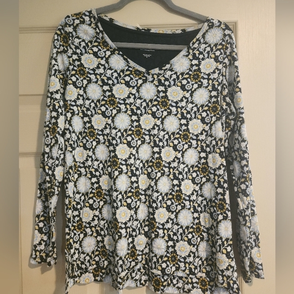 J. Jill Floral Long Sleeve Top - Black and White - Picture 1 of 5